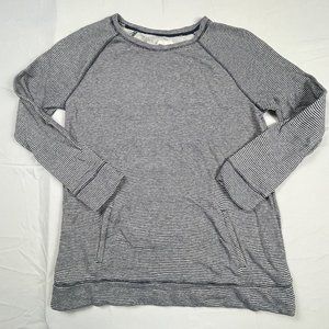 Lou & Grey Women Pullover Sweater Blue White Striped Long Sleeve Raglan‎ XL